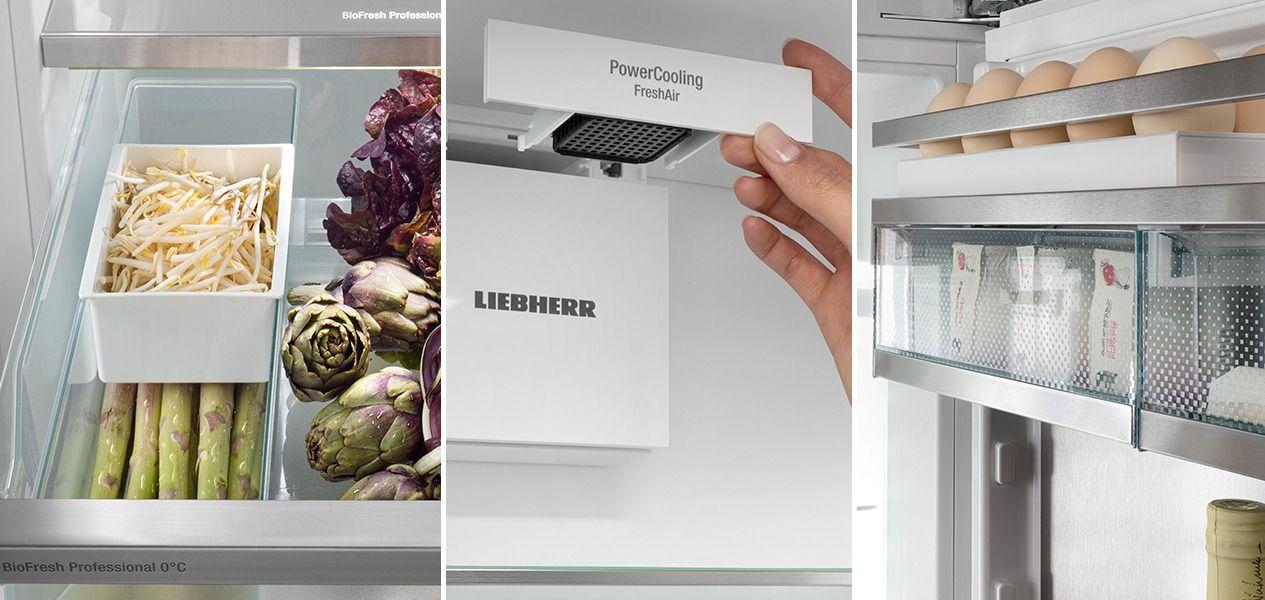Küchen Ausstattung — Liebherr Kühlschrank Innenraum mit BioFresh-Schubladen, Gemüse und Eierfach
